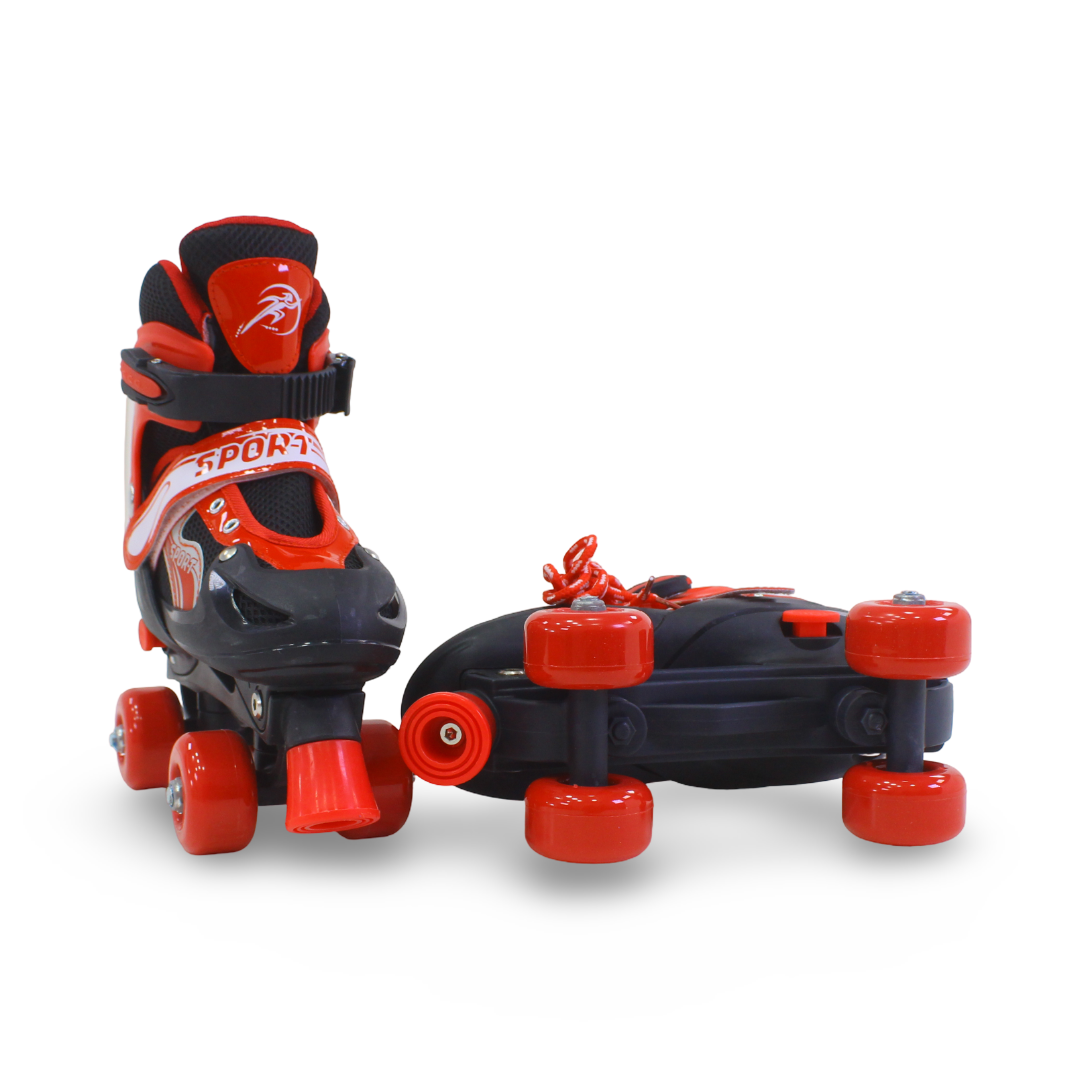 Sport Double Wheels Adjustable Kids' Roller Skates (M Size) – Red & Black