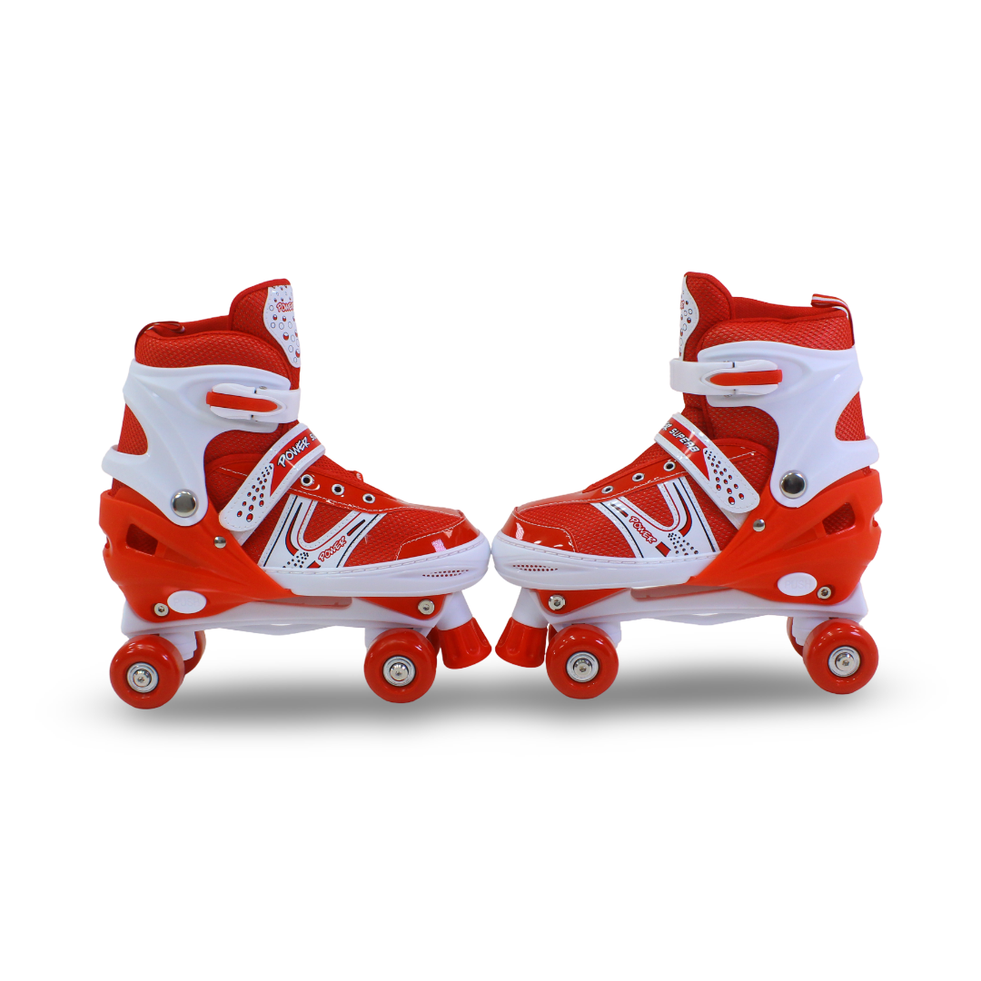 Power Superb Double Wheels Adjustable Kids' Roller Skates (L Size) – Red & White