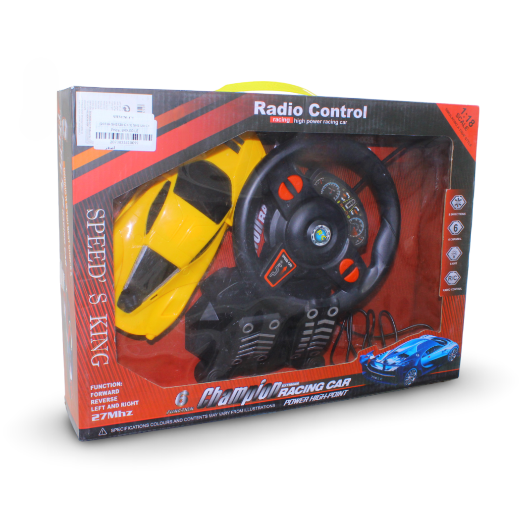 Champion Racing Car 1:18 Scale RC with Steering Wheel and Pedals – Yellow