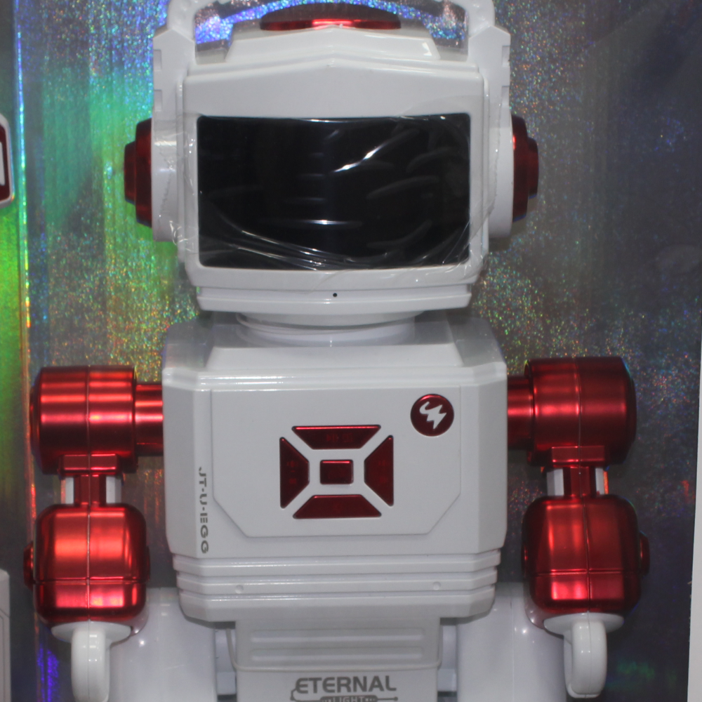 روبوت ذكي يعمل بجهاز تحكم عن بعد بالأشعة تحت الحمراء مع أضواء وموسيقى – أبيض/أحمر