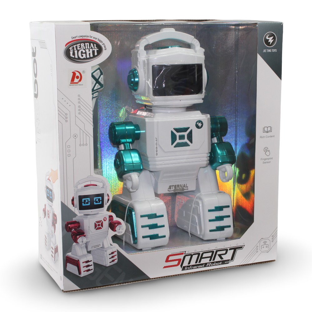 Smart Infrared Remote Control Robot with Lights and Music – White/Turquoise