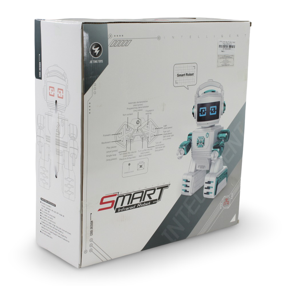 Smart Infrared Remote Control Robot with Lights and Music – White/Turquoise