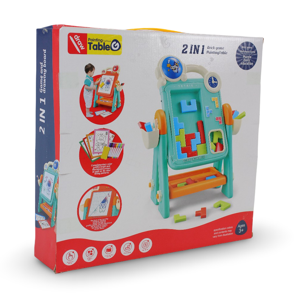 2-in-1 Educational Drawing Board and Brick Game Table