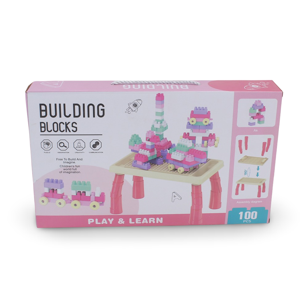 Building Blocks with Construction Table 100 Pcs – Pink