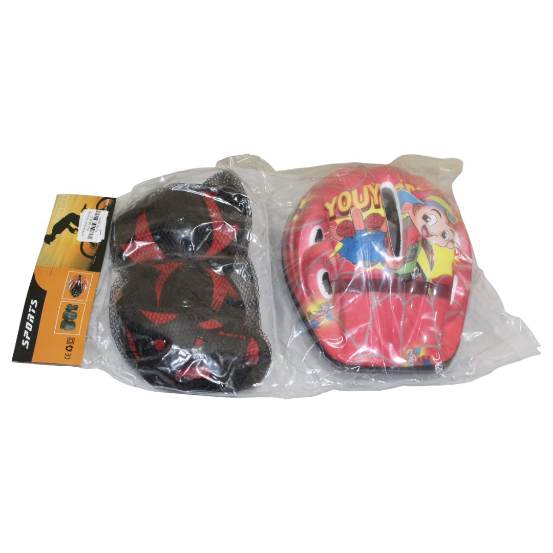 Kids Skating Helmet & Protective Gear Set 7 Pieces – Red