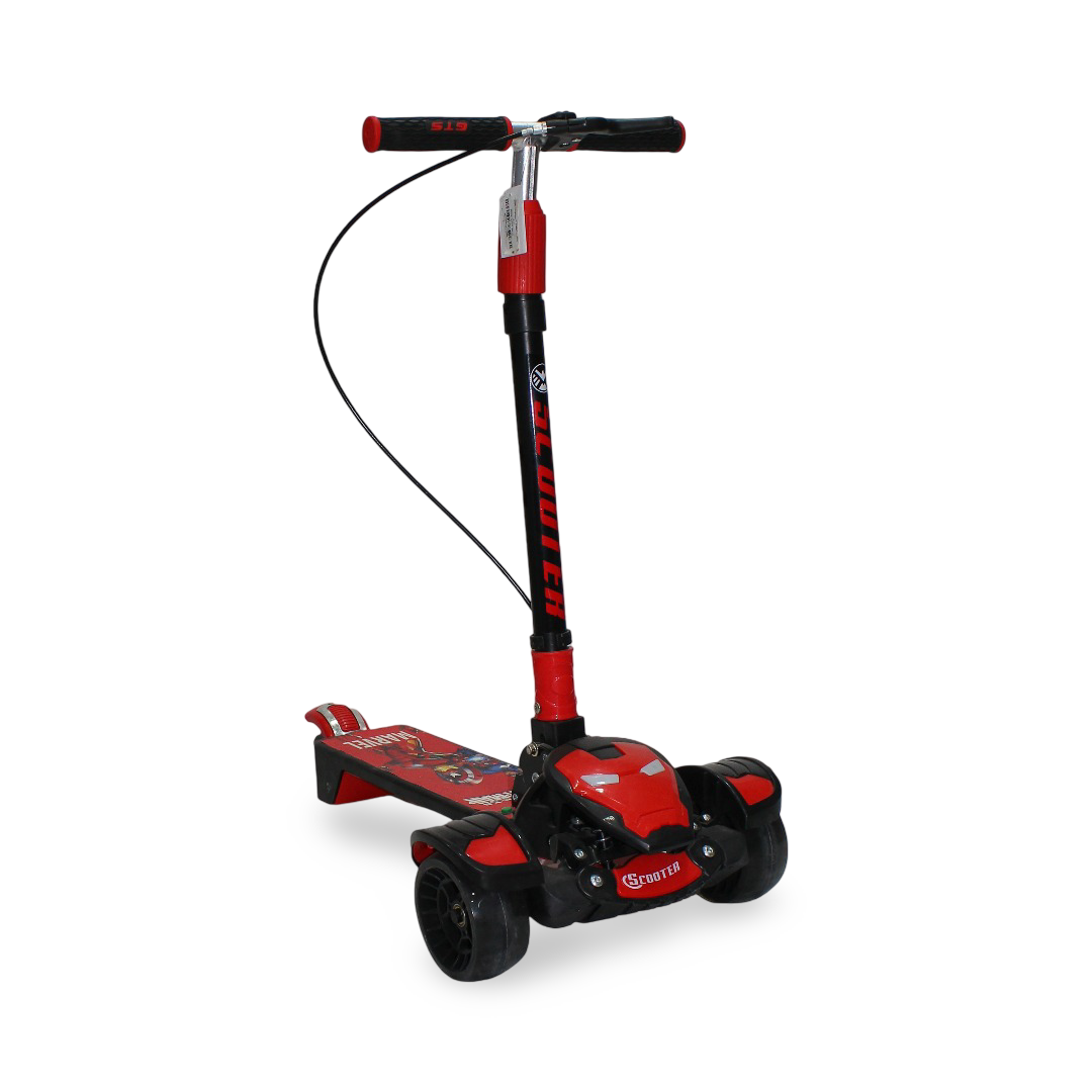 Kids 3-Wheels Scooter with LED Light & Sound – Red with Iron-Man Design
