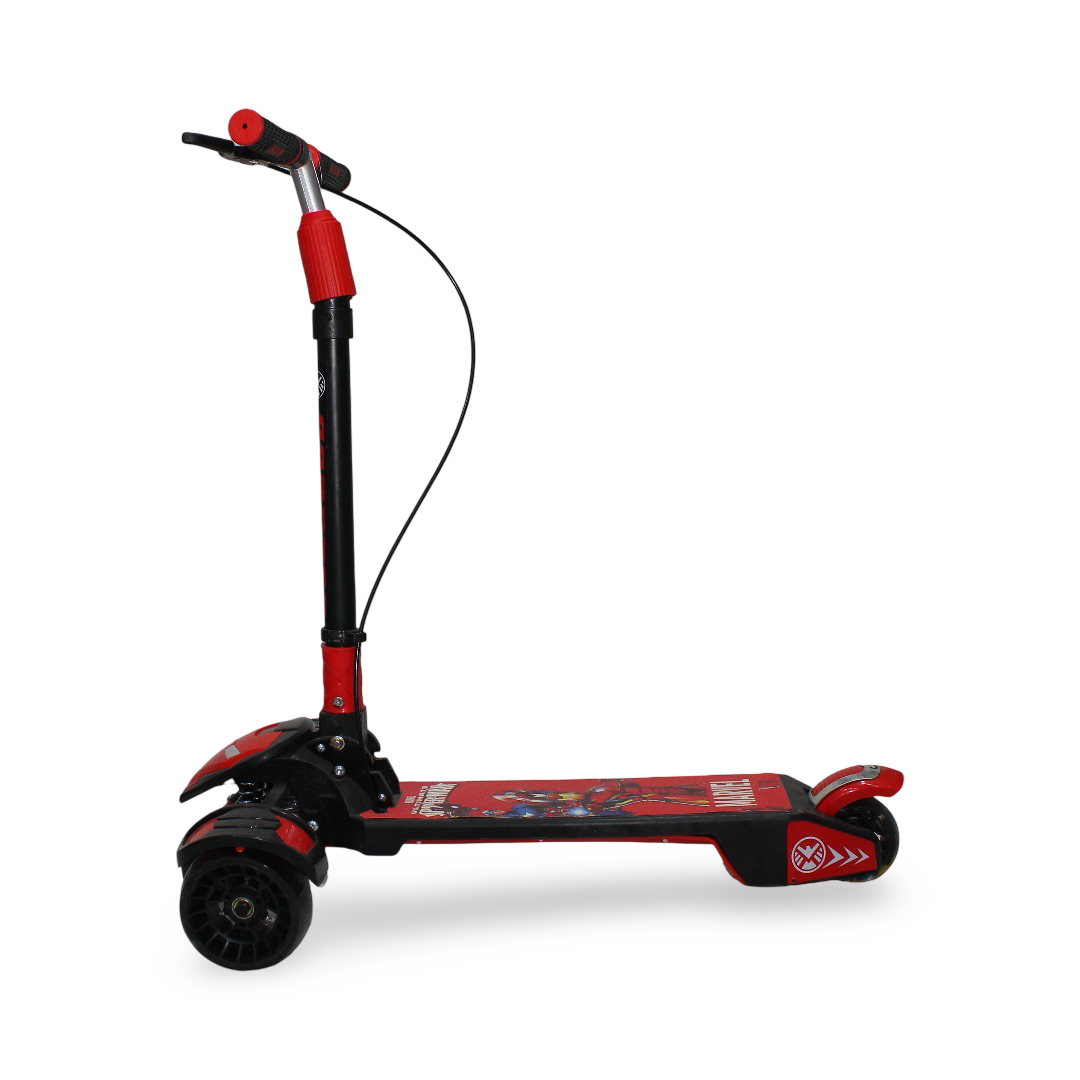 Kids 3-Wheels Scooter with LED Light & Sound – Red with Iron-Man Design