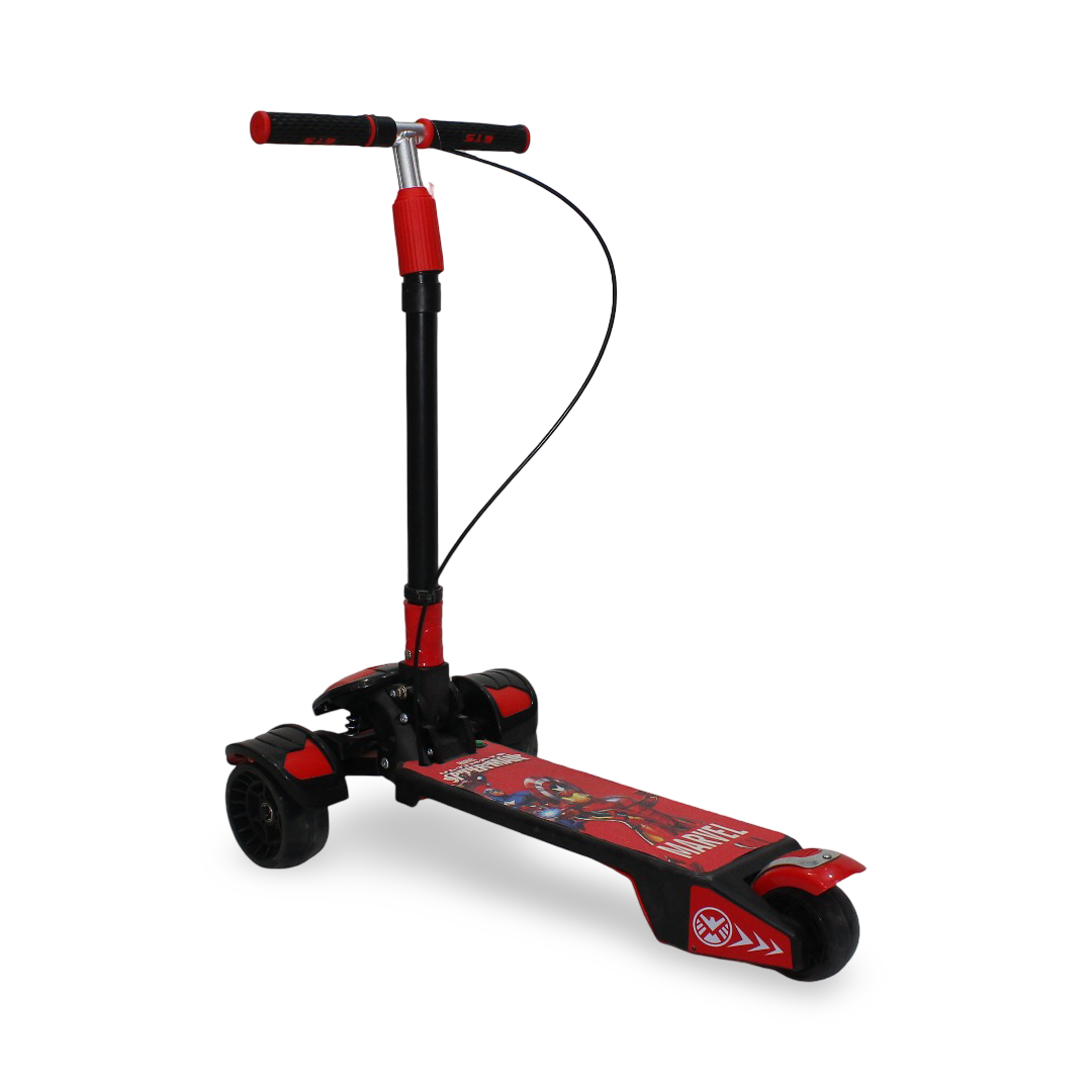 Kids 3-Wheels Scooter with LED Light & Sound – Red with Iron-Man Design