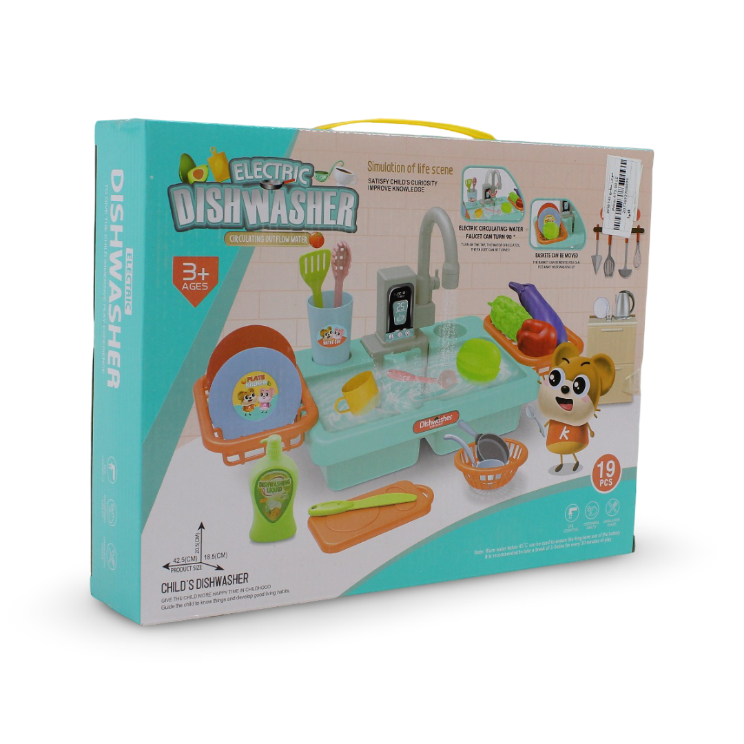 Electric Dishwasher Kitchen Sink Toy Set – Aqua (19 Pcs)