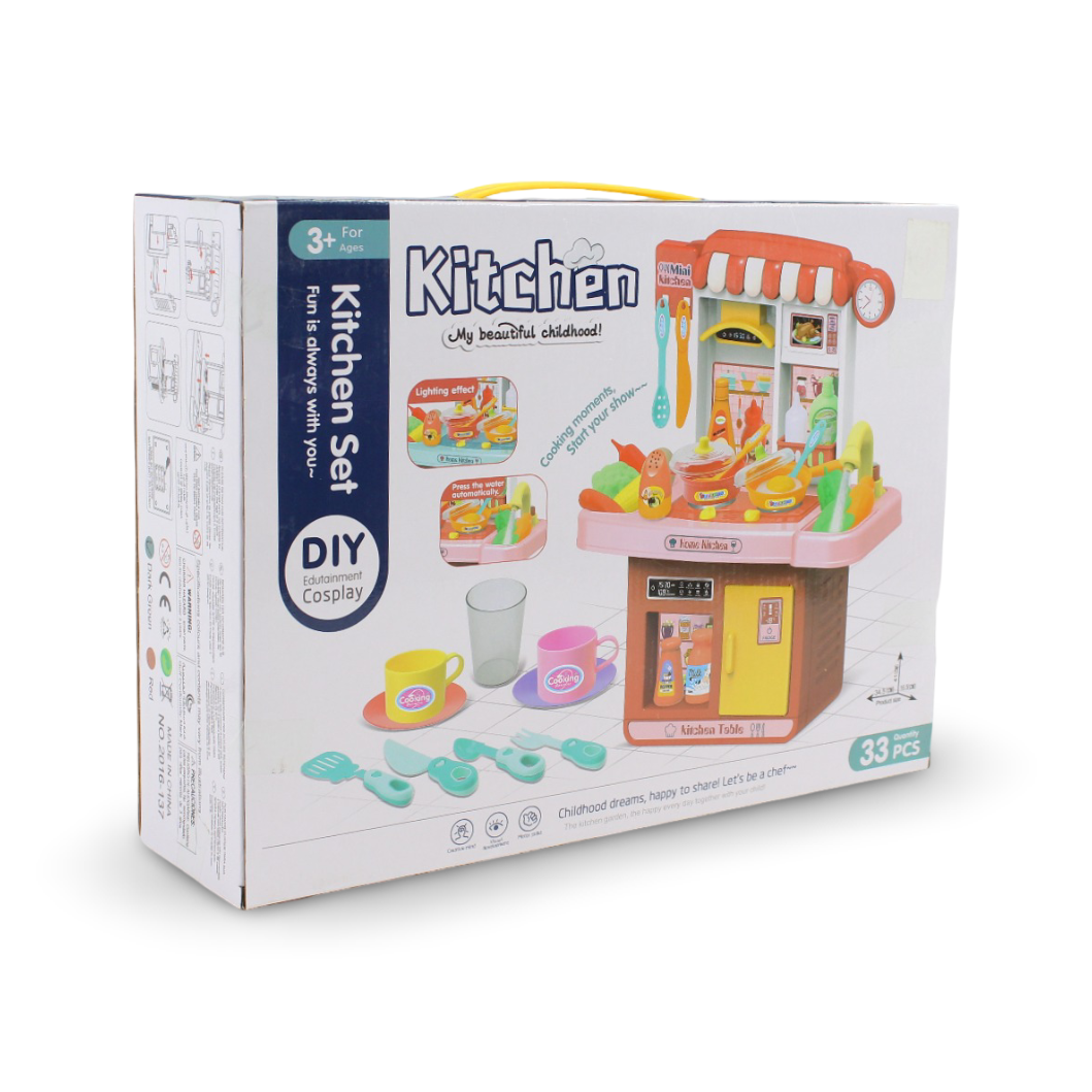 Plastic Kitchen Set (Sound & Light) – Green 33 Pcs