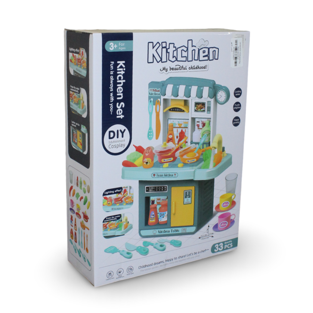 Plastic Kitchen Set (Sound & Light) – Green 33 Pcs