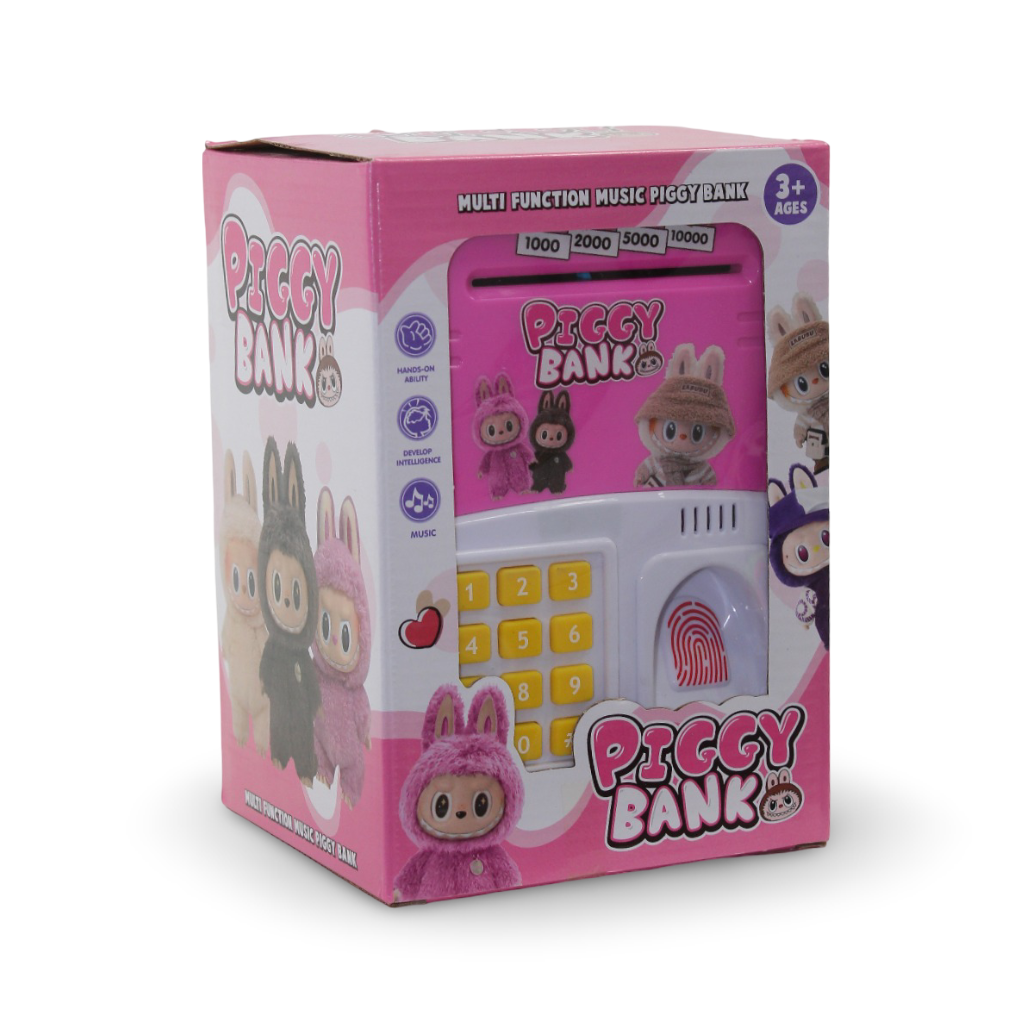 Labubu Electronic Piggy Bank with Fingerprint – Pink
