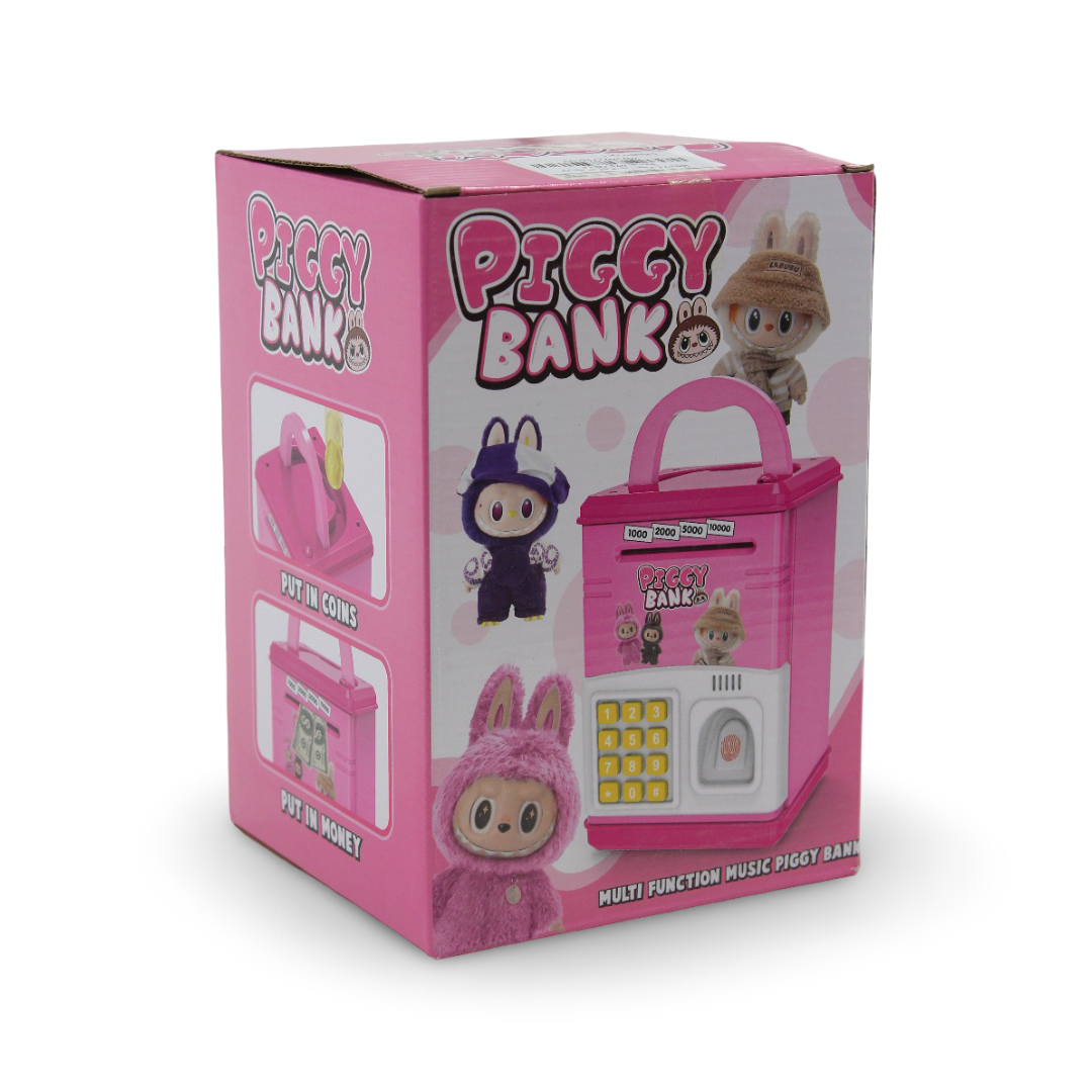 Labubu Electronic Piggy Bank with Fingerprint – Pink