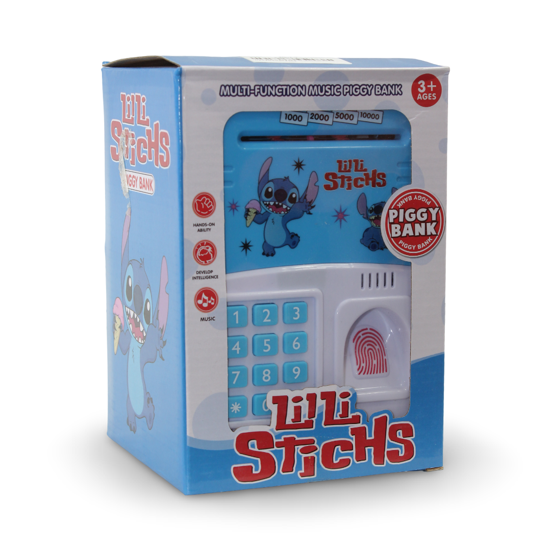 Stitch Music Piggy Bank with Fingerprint Scanner – Baby Blue