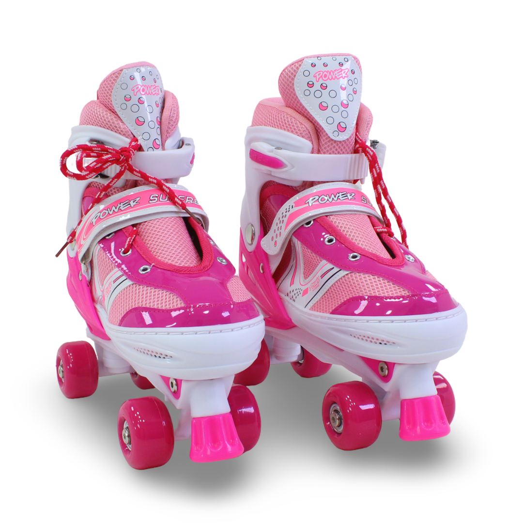 Sport Double Wheels Adjustable Kids' Roller Skates (L Size) – Fuchsia & White