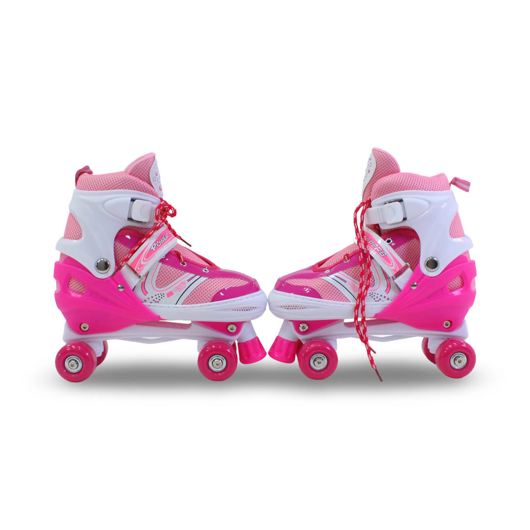 Sport Double Wheels Adjustable Kids' Roller Skates (L Size) – Fuchsia & White