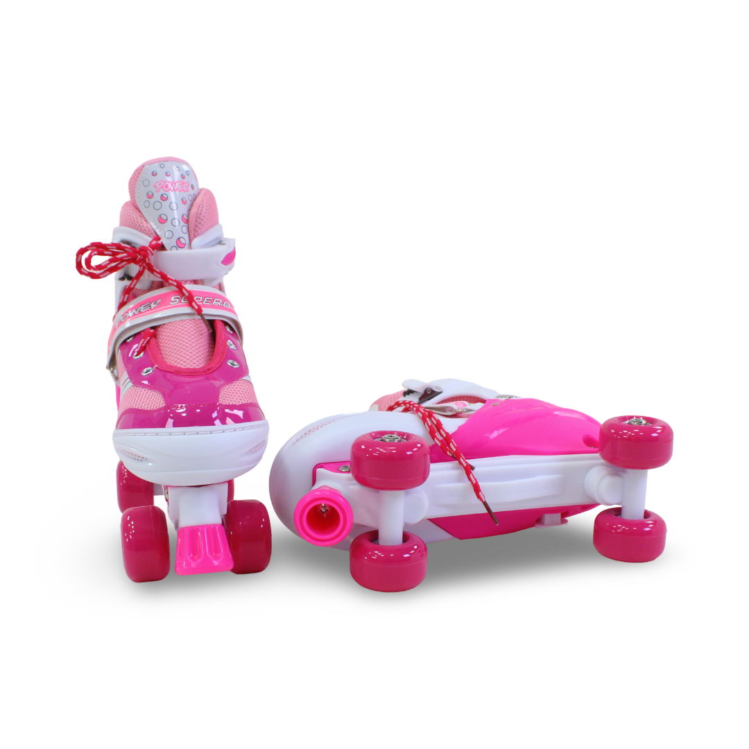 Sport Double Wheels Adjustable Kids' Roller Skates (L Size) – Fuchsia & White