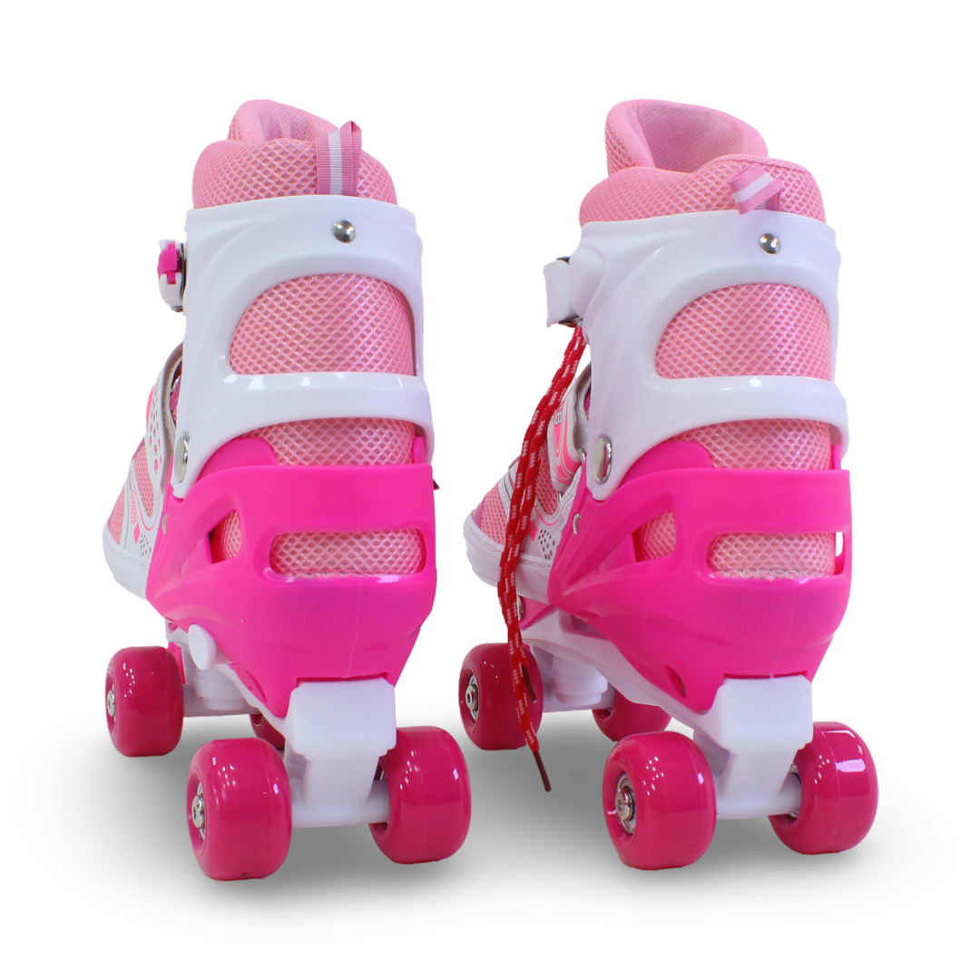 Sport Double Wheels Adjustable Kids' Roller Skates (L Size) – Fuchsia & White