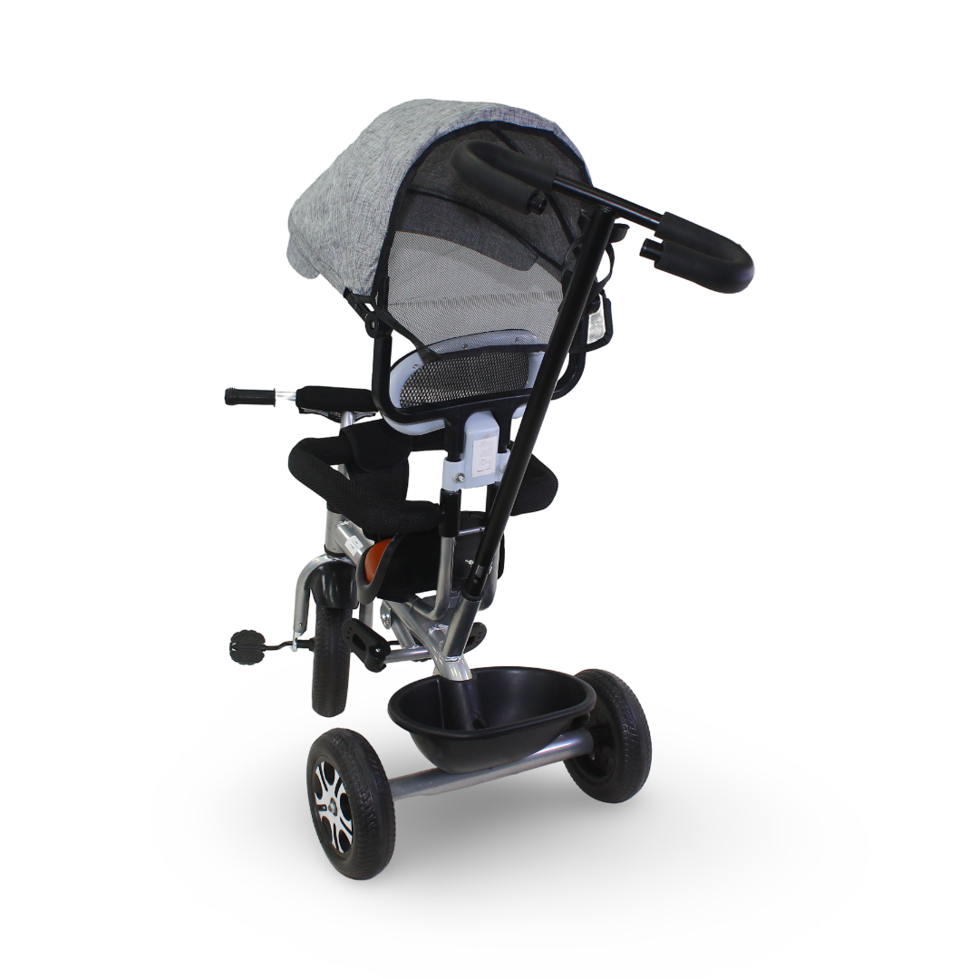 Kids Tricycle with Removable Gray Canopy & Handle