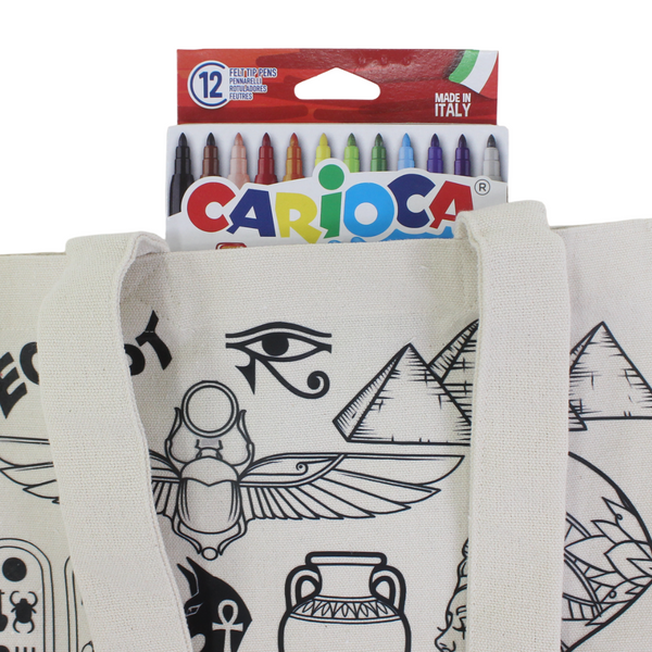 Washable Coloring Tote Bag size 30*40 – Ancient Egypt Design + Box of 12 Colors