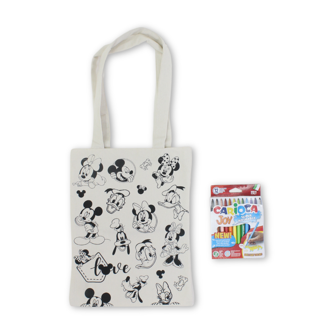 Washable Coloring Tote Bag size 30*40 – Disney Design + Box of 12 Colors - Toys - Bedaya Designs
