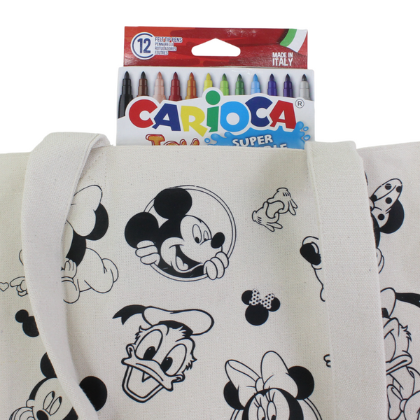Washable Coloring Tote Bag size 30*40 – Disney Design + Box of 12 Colors
