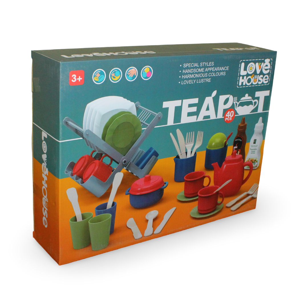 Tea Party Playset with Dish Rack – 40 Pieces - Toys - OKO