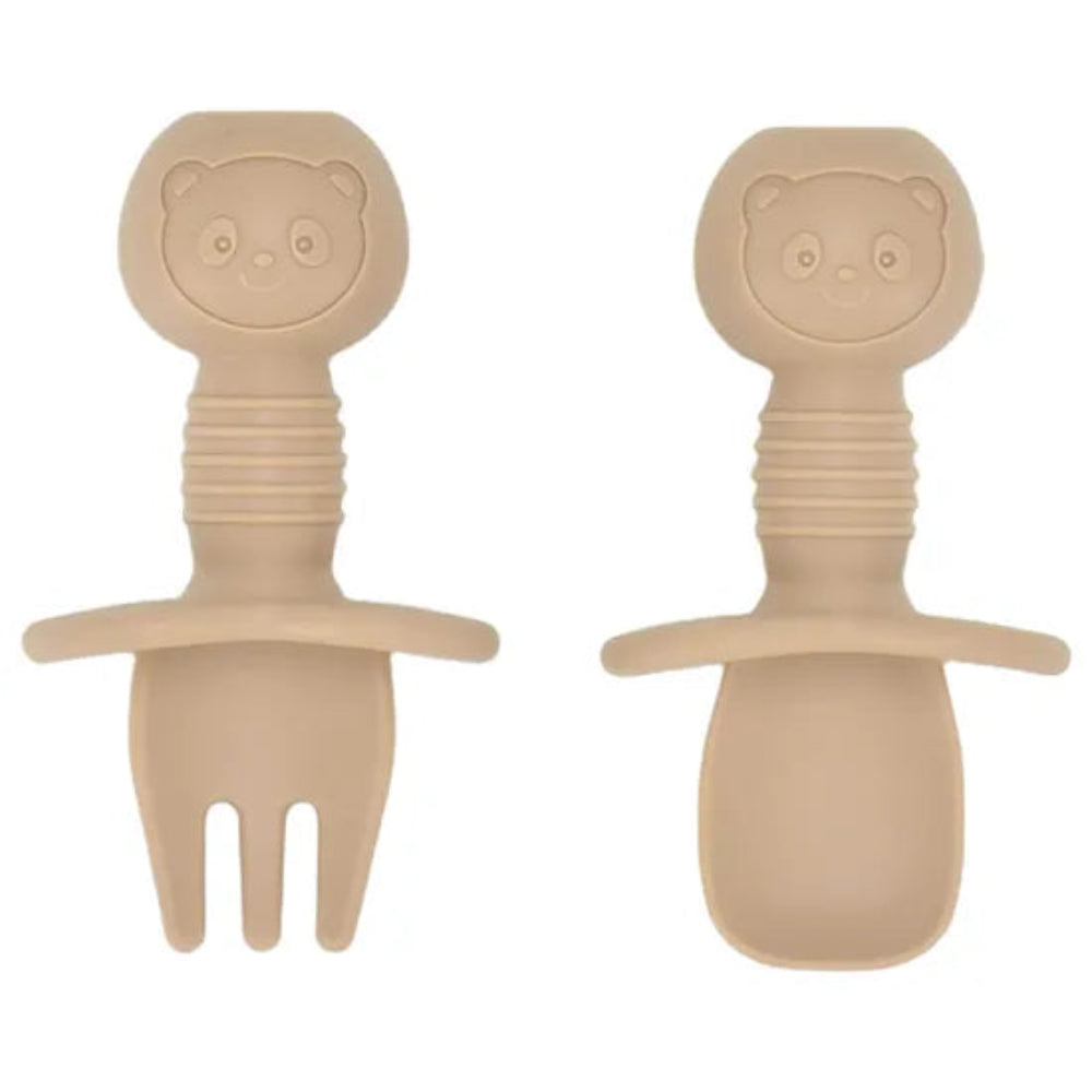 True Gold Silicone Fork and Spoon Set 4m+ – Beige