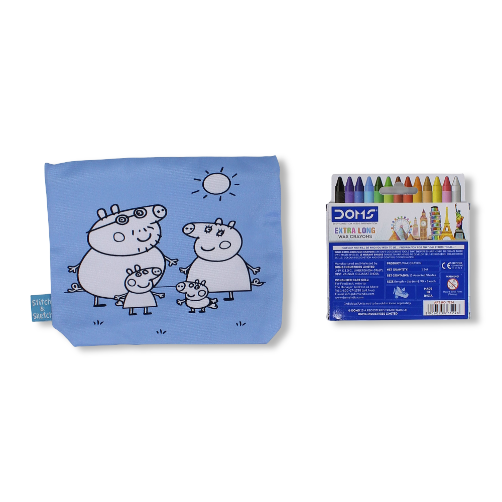 Peppa Pig Coloring Pencil Case with Extra Long Wax Crayons 12 Colours + 1 Silver