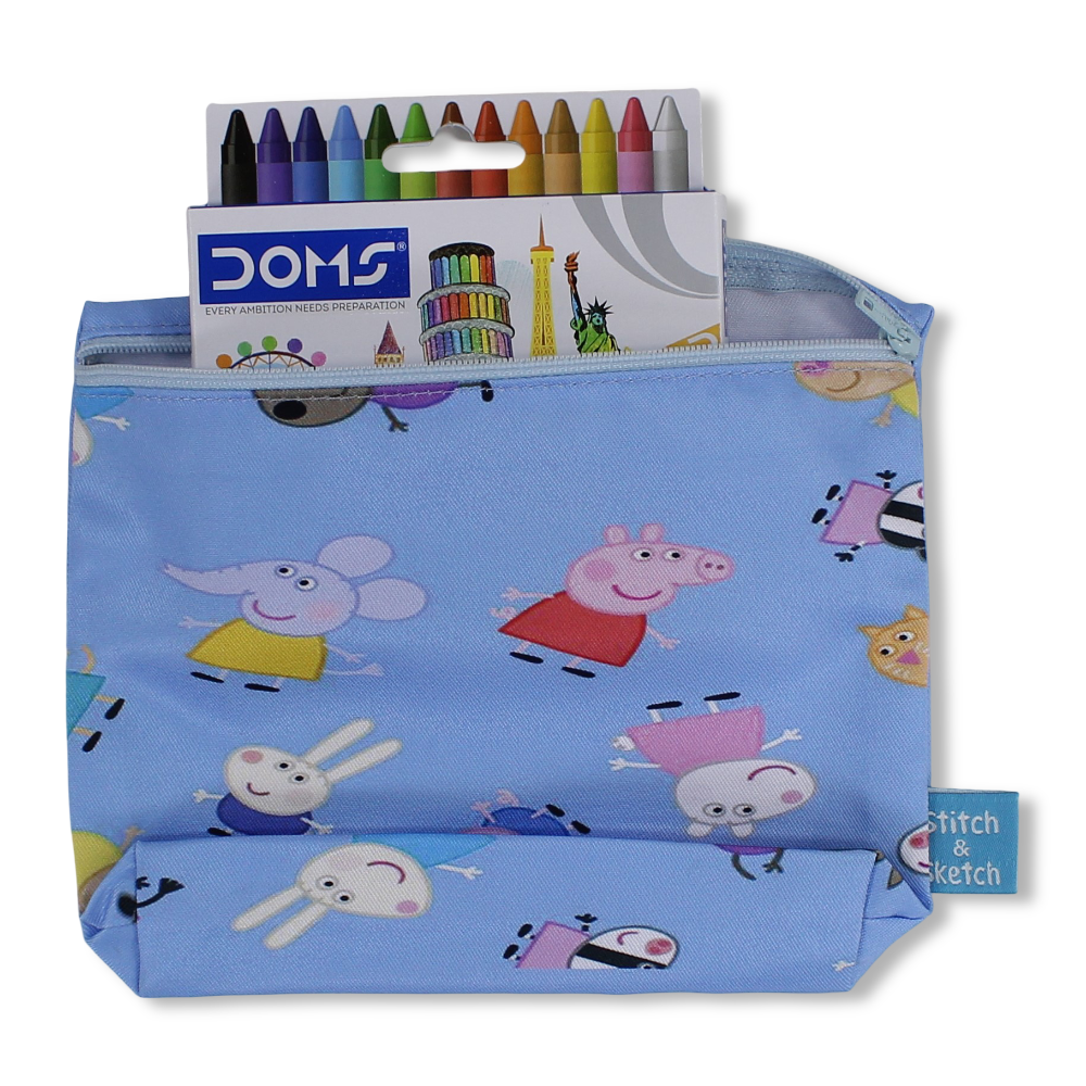 Peppa Pig Coloring Pencil Case with Extra Long Wax Crayons 12 Colours + 1 Silver