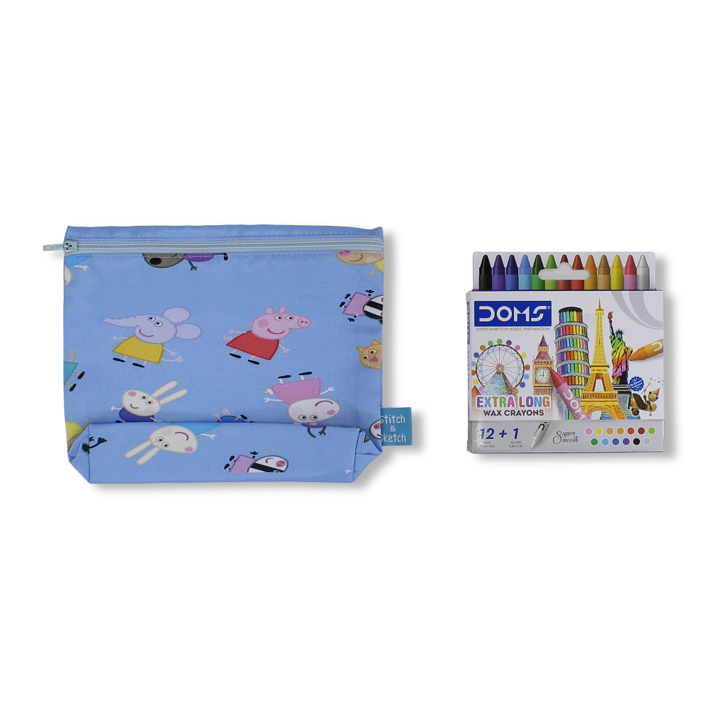 Peppa Pig Coloring Pencil Case with Extra Long Wax Crayons 12 Colours + 1 Silver