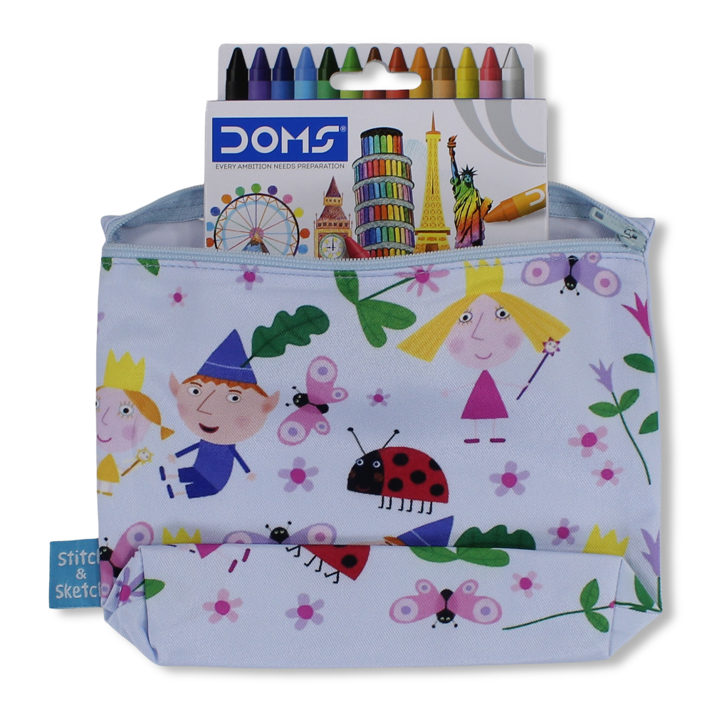 Ben & Holly Coloring Pencil Case with Extra Long Wax Crayons 12 Colours + 1 Silver