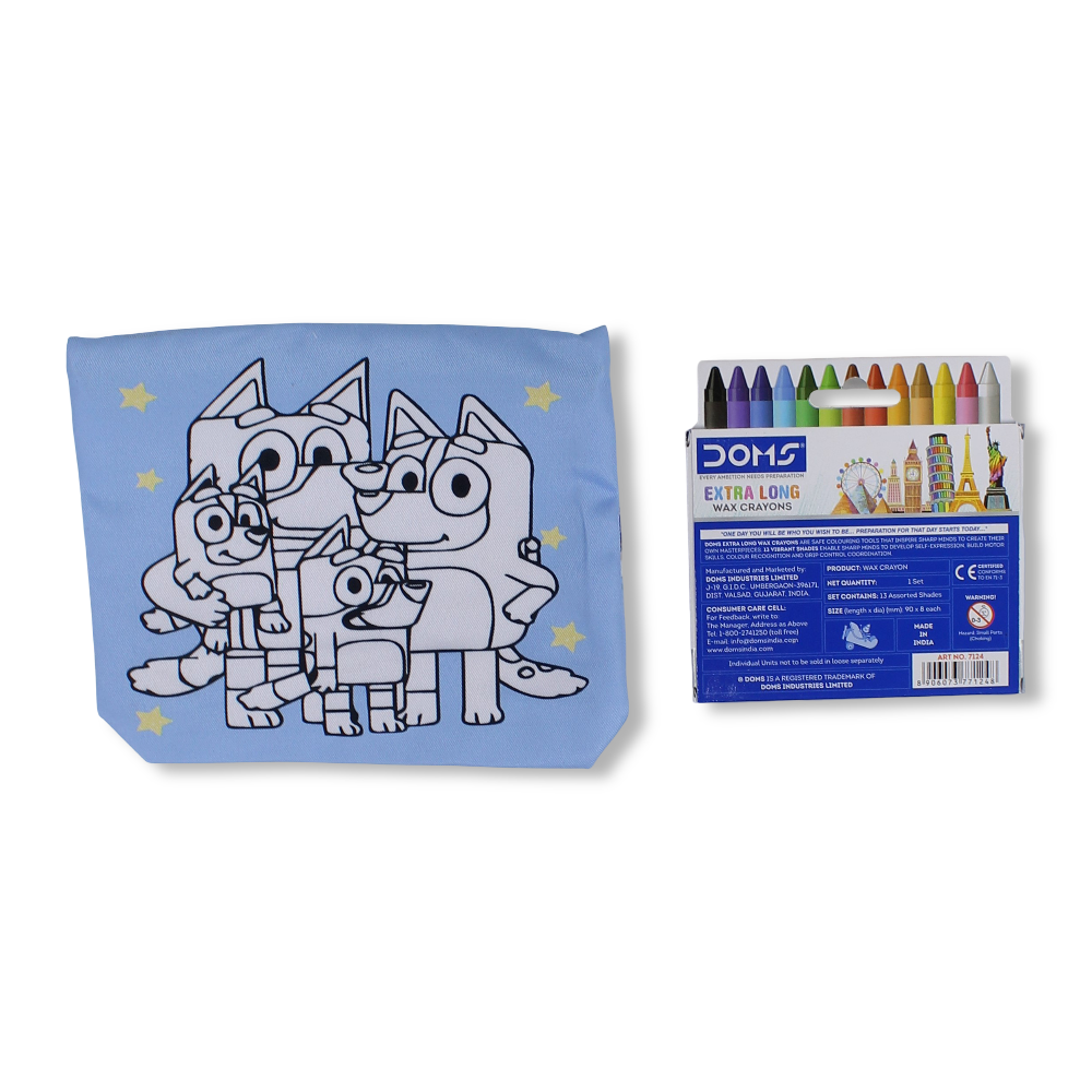Bluey Coloring Pencil Case with Extra Long Wax Crayons 12 Colours + 1 Silver