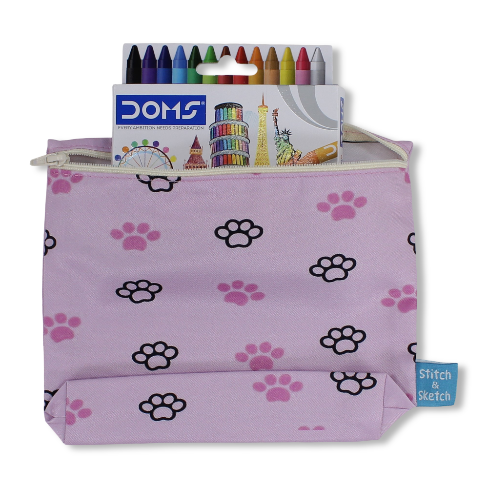 Cats Coloring Pencil Case with Extra Long Wax Crayons 12 Colours + 1 Silver