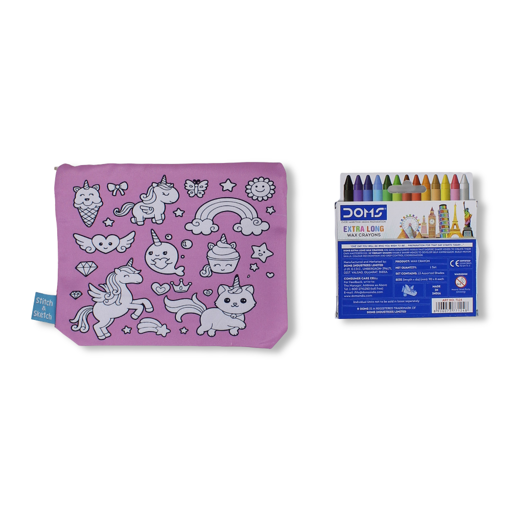 Unicorn Coloring Pencil Case with Extra Long Wax Crayons 12 Colours + 1 Silver - Toys - Stitch and Sketch