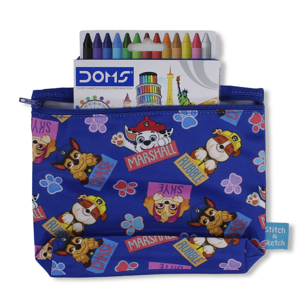 Paw Patrol Coloring Pencil Case with Extra Long Wax Crayons 12 Colours + 1 Silver