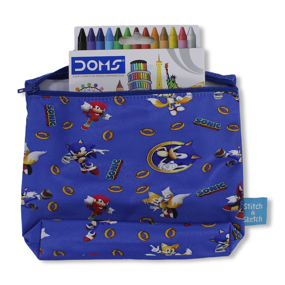 Sonic Coloring Pencil Case with Extra Long Wax Crayons 12 Colours + 1 Silver