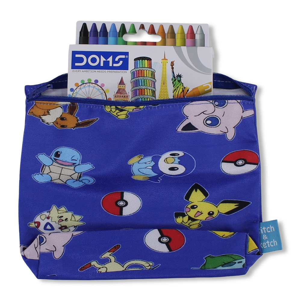 Pokemon Coloring Pencil Case with Extra Long Wax Crayons 12 Colours + 1 Silver