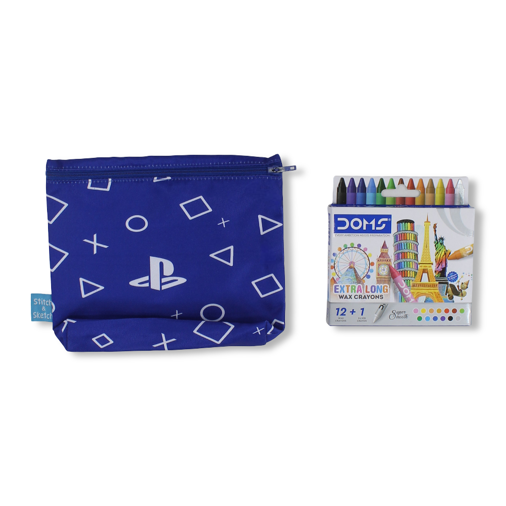 Gamer Coloring Pencil Case with Extra Long Wax Crayons 12 Colours + 1 Silver