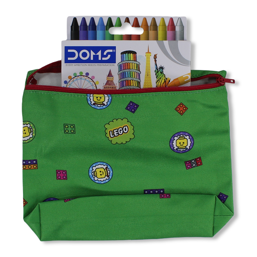 Lego Coloring Pencil Case with Extra Long Wax Crayons 12 Colours + 1 Silver