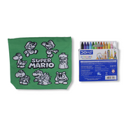 Super Mario Coloring Pencil Case with Extra Long Wax Crayons 12 Colours + 1 Silver