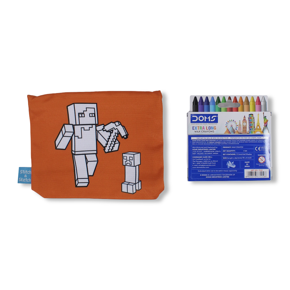 Minecraft Coloring Pencil Case with Extra Long Wax Crayons 12 Colours + 1 Silver