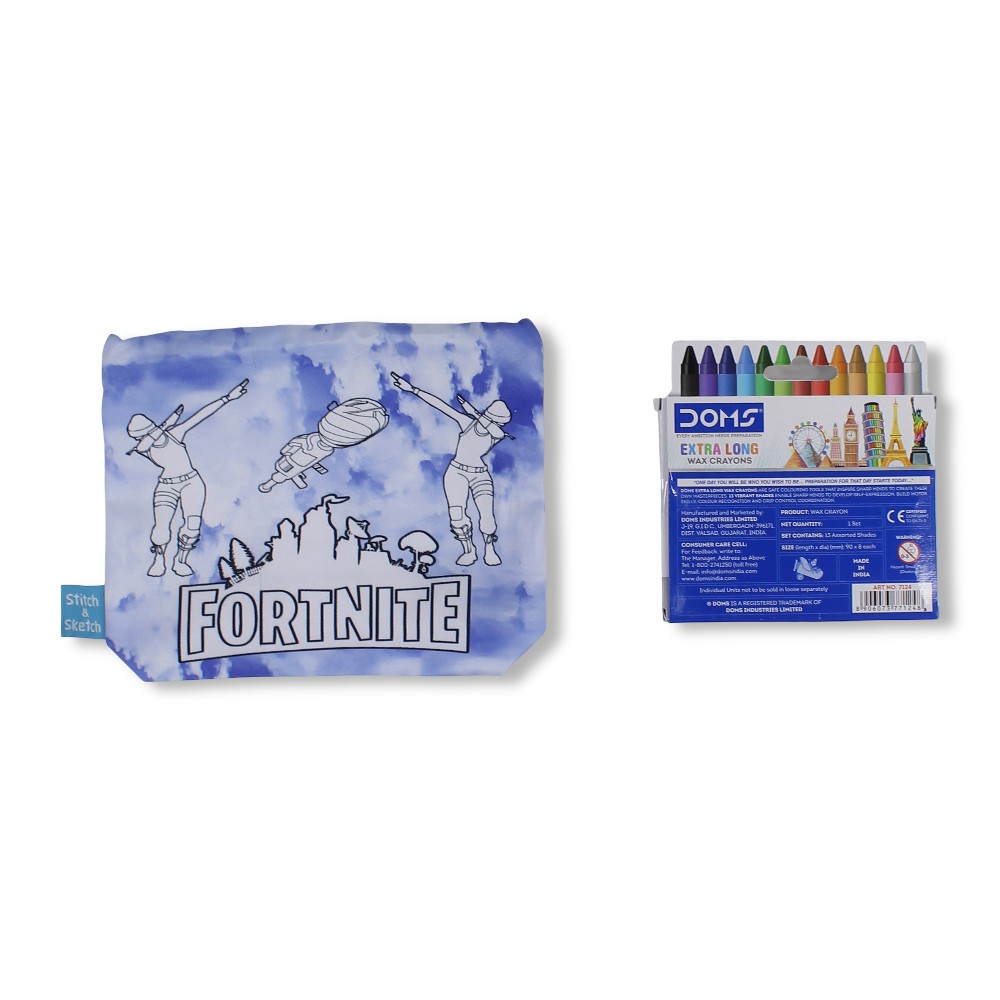 Fortnite Coloring Pencil Case with Extra Long Wax Crayons 12 Colours + 1 Silver