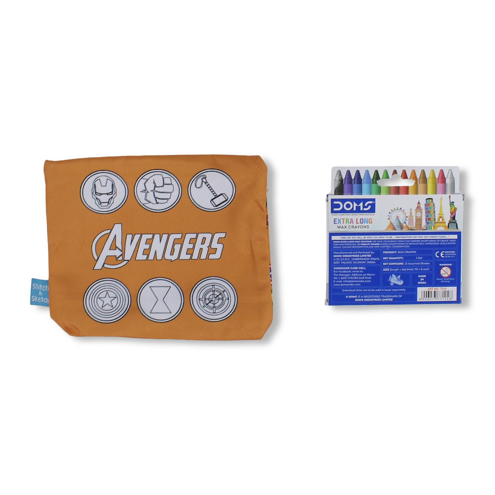 Avengers Coloring Pencil Case with Extra Long Wax Crayons 12 Colours + 1 Silver - Toys - Stitch and Sketch