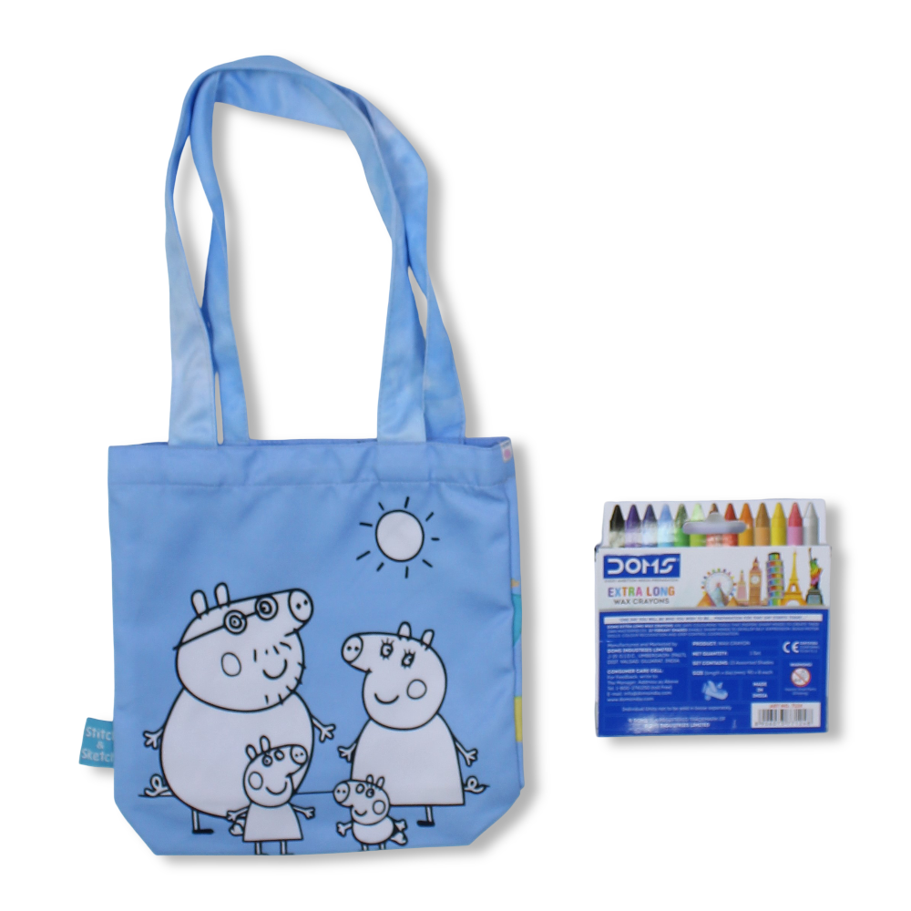Peppa Pig Small Coloring Tote Bag with Extra Long Wax Crayons 12 Colours + 1 Silver