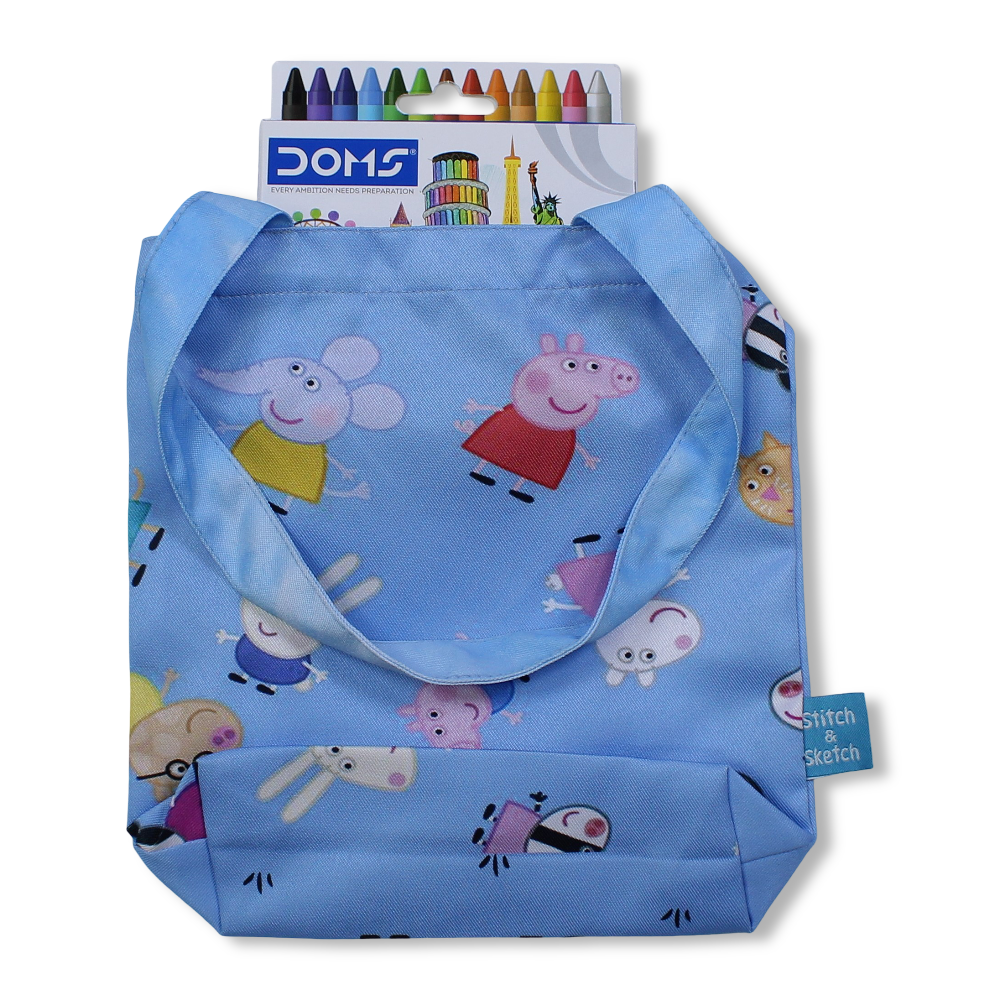 Peppa Pig Small Coloring Tote Bag with Extra Long Wax Crayons 12 Colours + 1 Silver