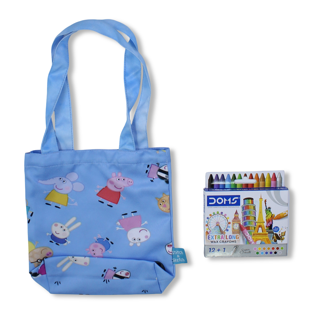 Peppa Pig Small Coloring Tote Bag with Extra Long Wax Crayons 12 Colours + 1 Silver
