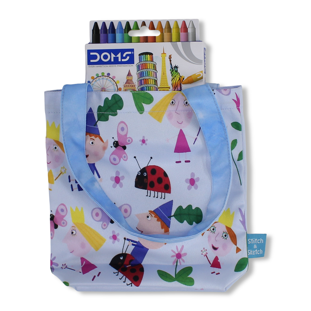 Ben & Holly Small Coloring Tote Bag with Extra Long Wax Crayons 12 Colours + 1 Silver