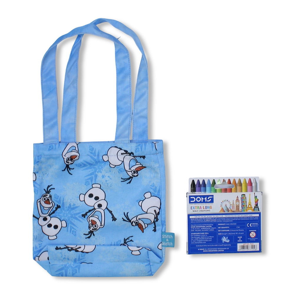 Frozen Small Coloring Tote Bag with Extra Long Wax Crayons 12 Colours + 1 Silver