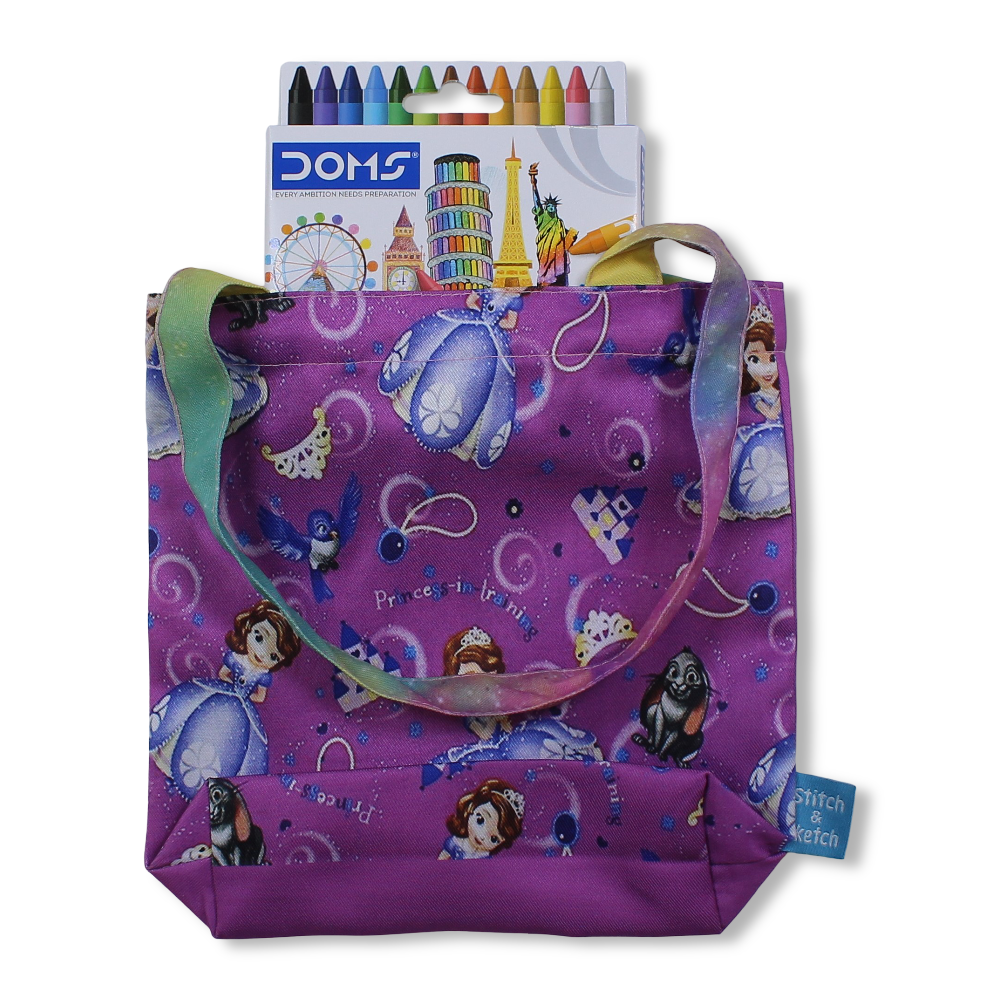 Sofia Small Coloring Tote Bag with Extra Long Wax Crayons 12 Colours + 1 Silver